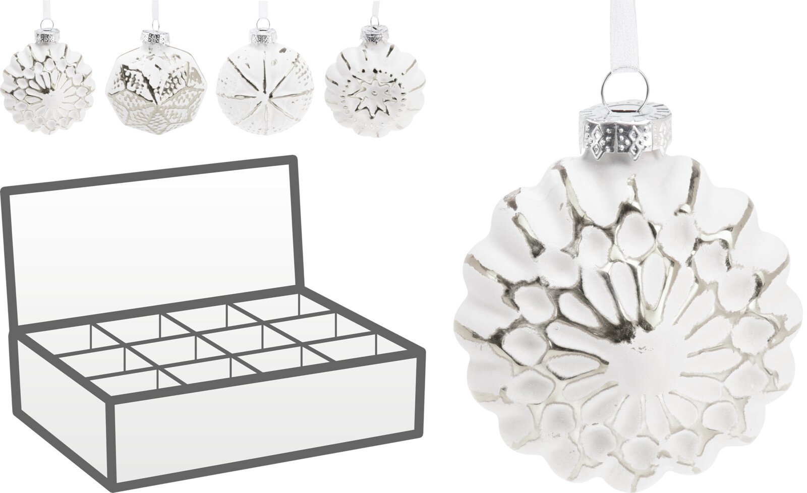 Eglutės žaisliukas, stiklas, 4 skirtingi dizainai, sidabro sp., 6 x 3 x 6 cm