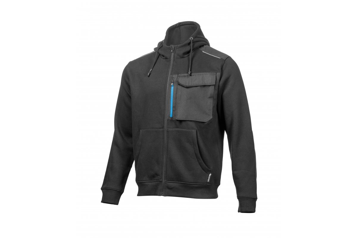 Džemperis HOGERT WORKWEAR Theo, su gobtuvu, 65% medvilnė, 35% poliesteris, juoda spalva, M (50) dydis