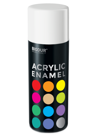 Aerozolinė emalė BIODUR Acrylic, RAL9010, balta blizgi, 400ml