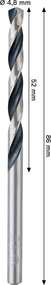 Grąžtas metalui BOSCH PointTeQ, 4,8 x 52 x 86 mm, 1 vnt.
