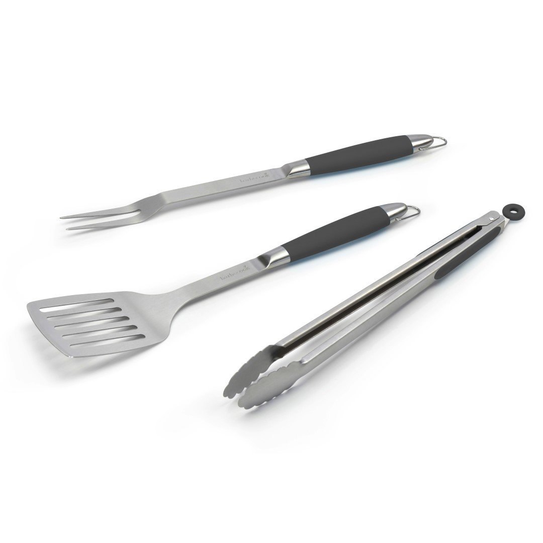 Griliaus įrankių rinkinys BARBECOOK, (mentelė, šakutė, žnyplės), 3vnt., juodos spalvos, 43 cm