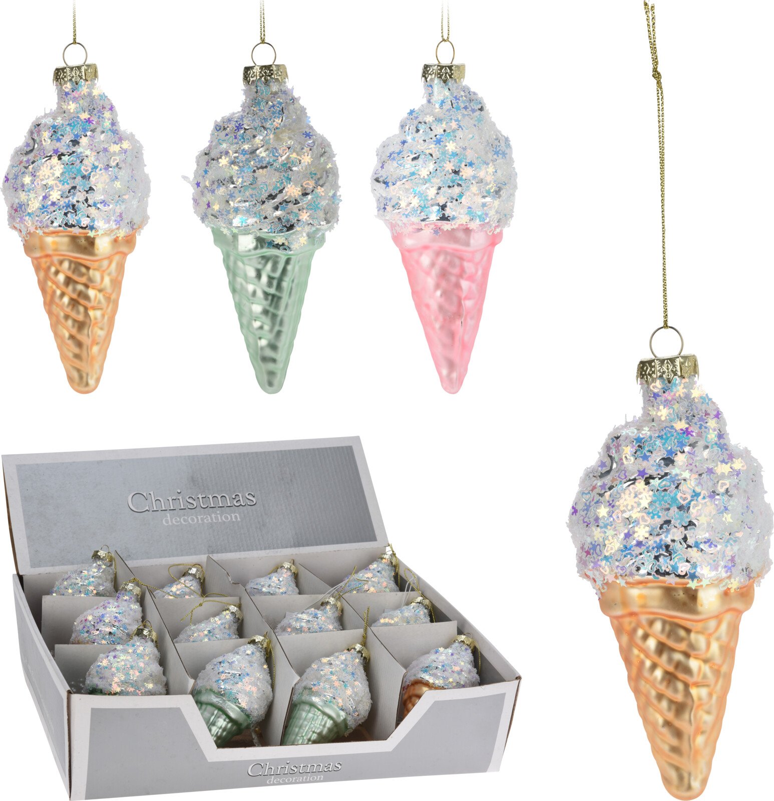 Eglutės žaisliukas Ledai, matinis paviršius, rožinės, oranžinės arba žalsvos sp., 60 x 130 mm