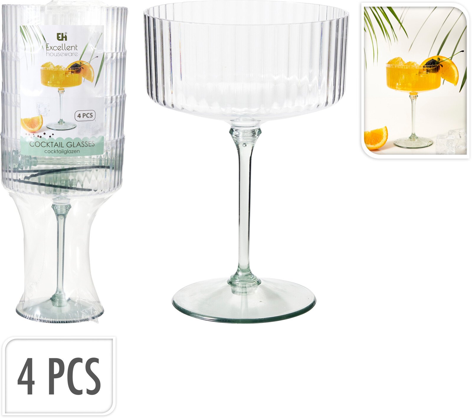 Taurė kokteiliui, 300 ml, plastikas, 4 vnt.