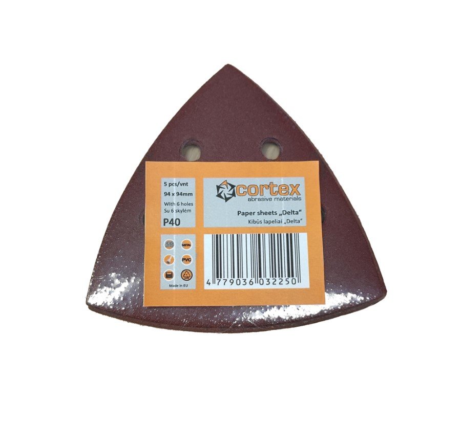 Šlifavimo lapeliai CORTEX Delta, 93 x 93 mm, 5 vnt., P60