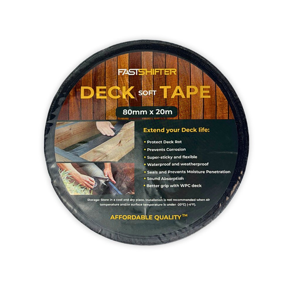 Lipni juosta terasų lagėms FASTSHIFTER Deck Soft Tape, 80mm pločio, 20m, skirta medinėms ir metalinėms lagėms