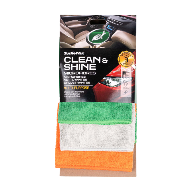 Automobilinės šluostės TURTLE WAX, universalios, iš mikropluošto, 3 vnt, dydis 40 cm x 40 cm