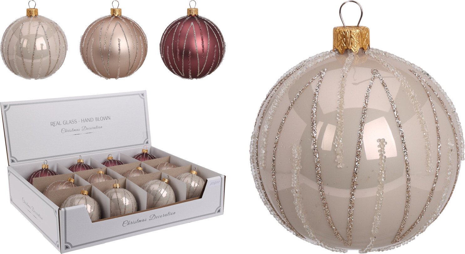 Eglutės žaisliukas, 3 skirtingų sp., su blizgučiais, skersmuo 8 cm