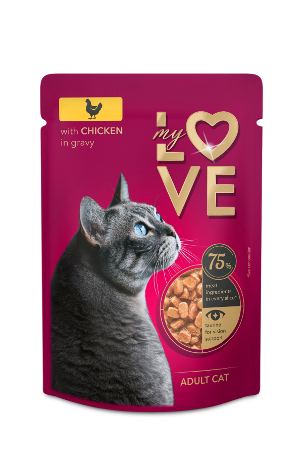 Konservuotas kačių ėdalas MY LOVE, vištiena su padažu, 85g