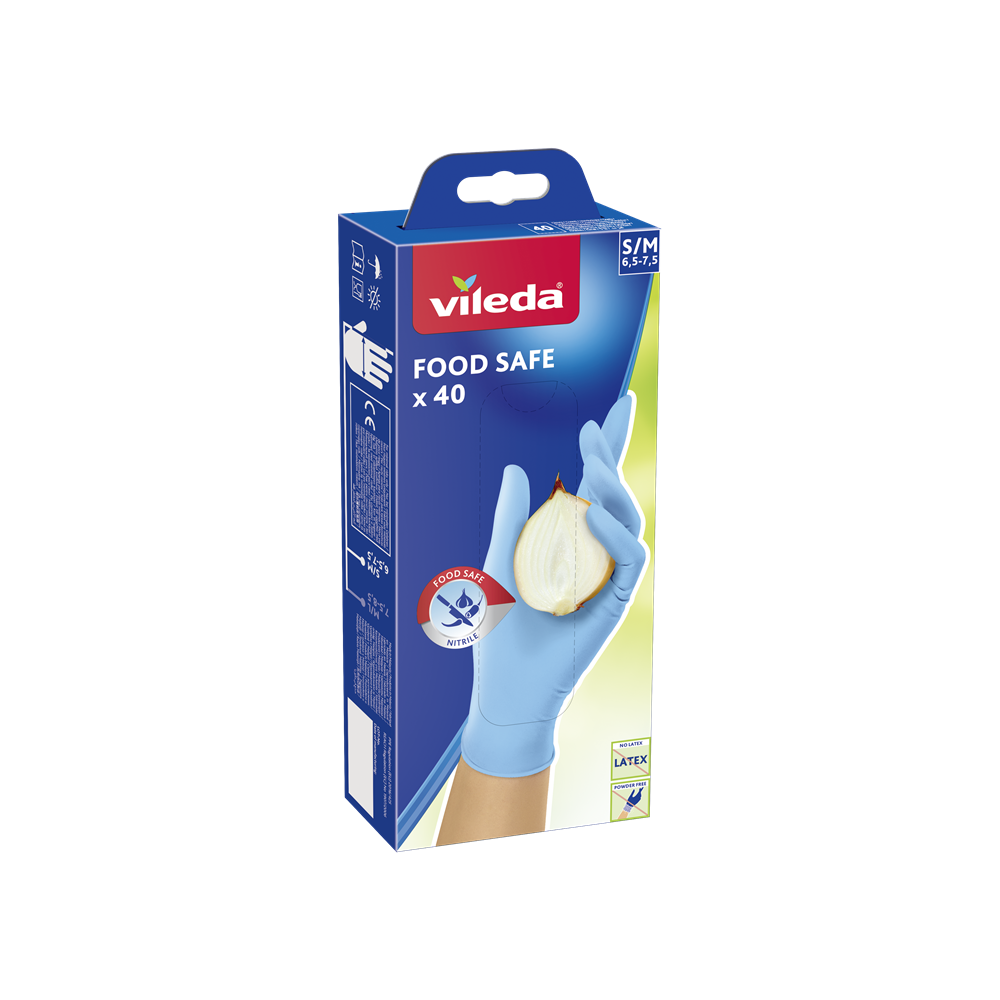 Vienkartinės pirštinės VILEDA Food Save, nitrilinės, 40 vnt., dydis S/M
