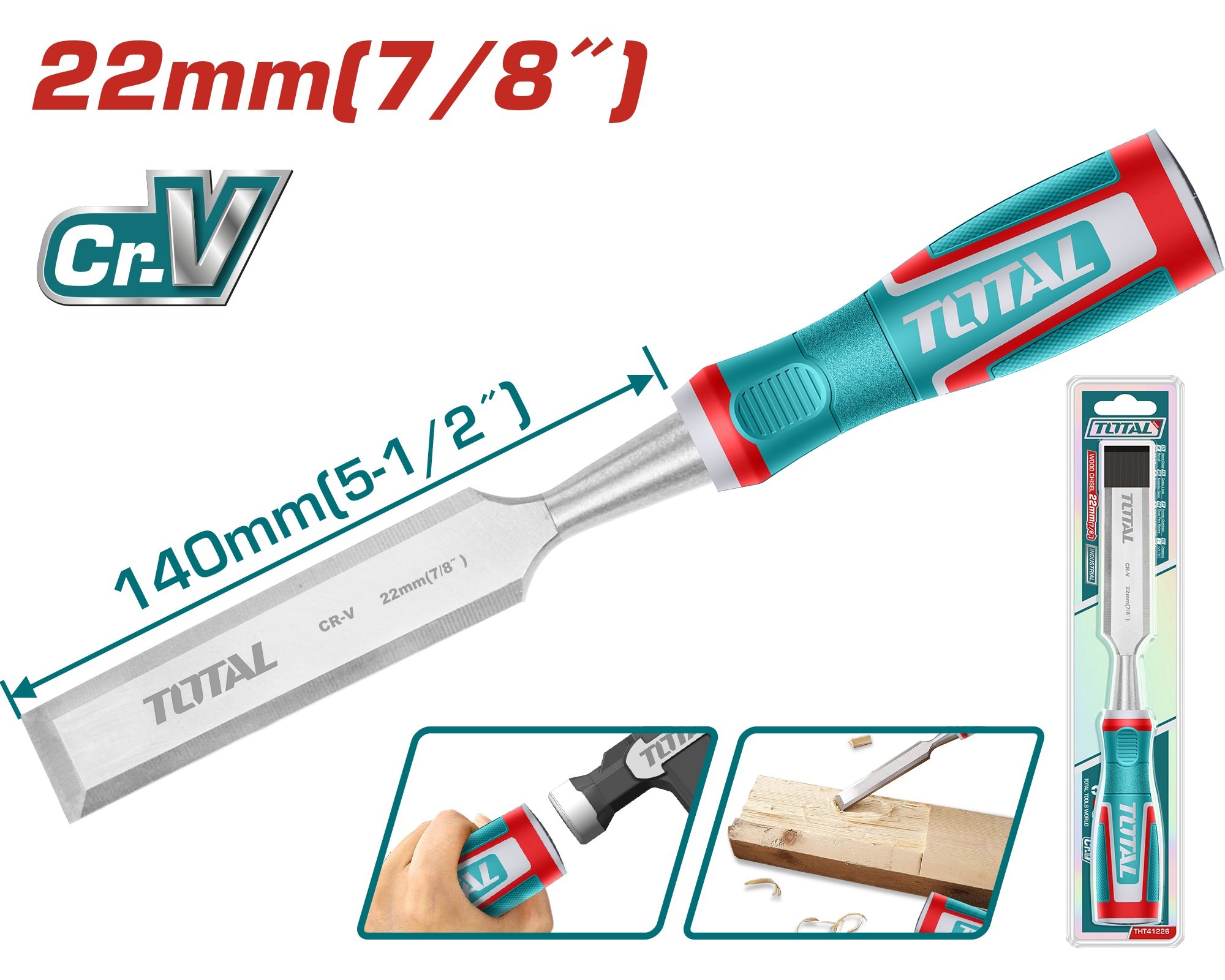 Kaltas TOTAL, medžiui, CR-V, 22x140 mm, THT41226