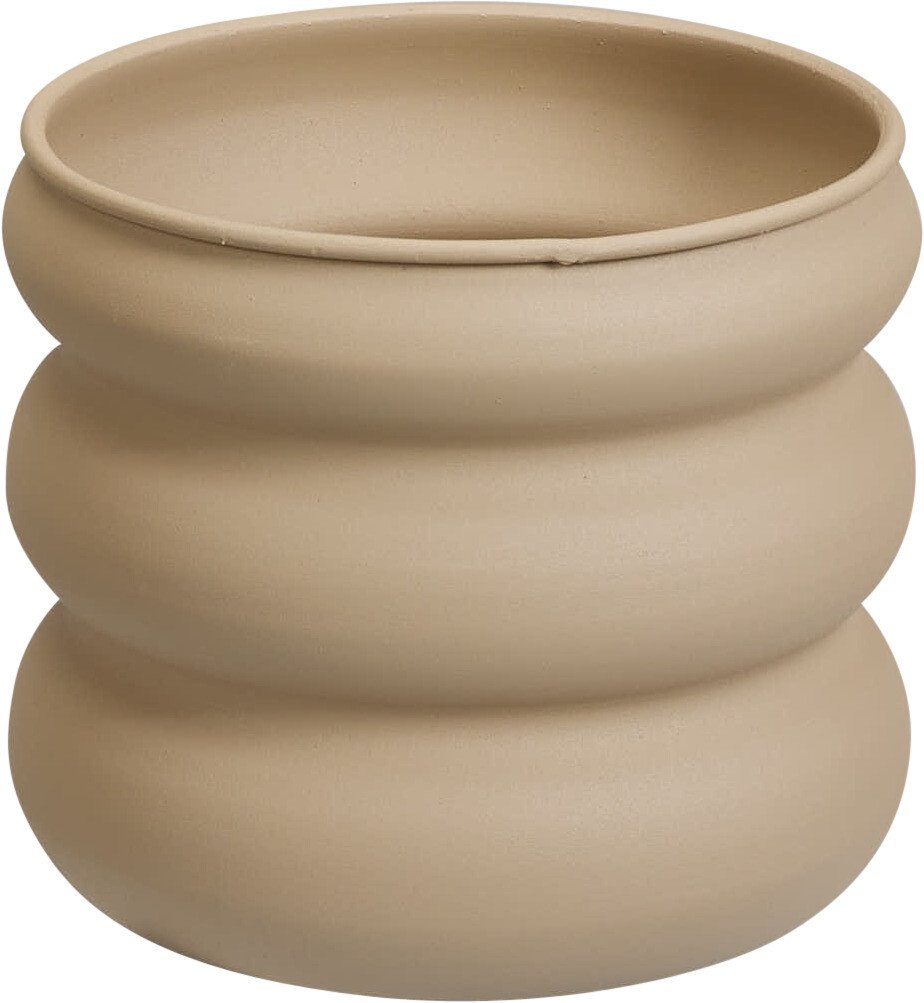 Lauko vazonas, metalinis, banguotas, smėlio sp., 20 x 20 x 17,8 cm.