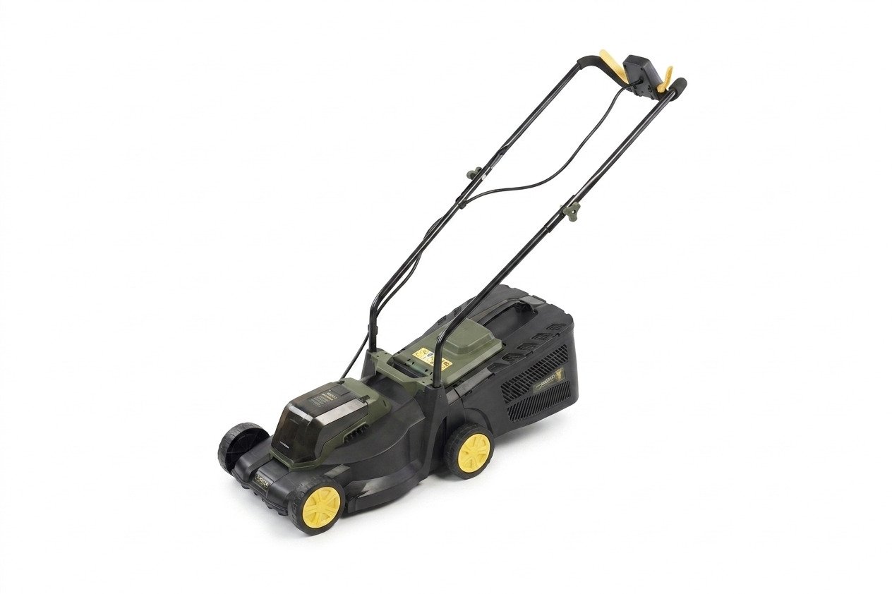 Akumuliatorinė vejapjovė HERVIN BATTERY GY215004, 20 V, darbinis plotis 320 mm, 30-60 mm, surinkimo krepšys 25 l, stumiama, be akumuliatoriaus ir kroviklio