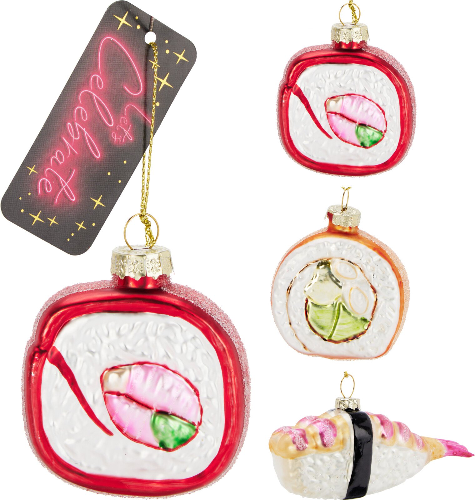 Eglutės žaisliukas Sušiai, stiklas, 3 skirtingi dizainai, 6 x 2,5 x 6,7 cm