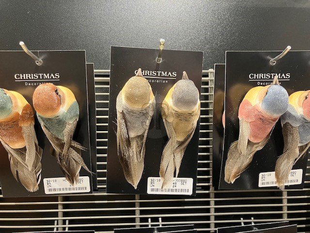 Kalėdinė dekoracija Paukštelis, 2 vnt., su segtuku, su plunksnomis, 3 skirtingos sp., 12,5 x 4 x 4,5 cm