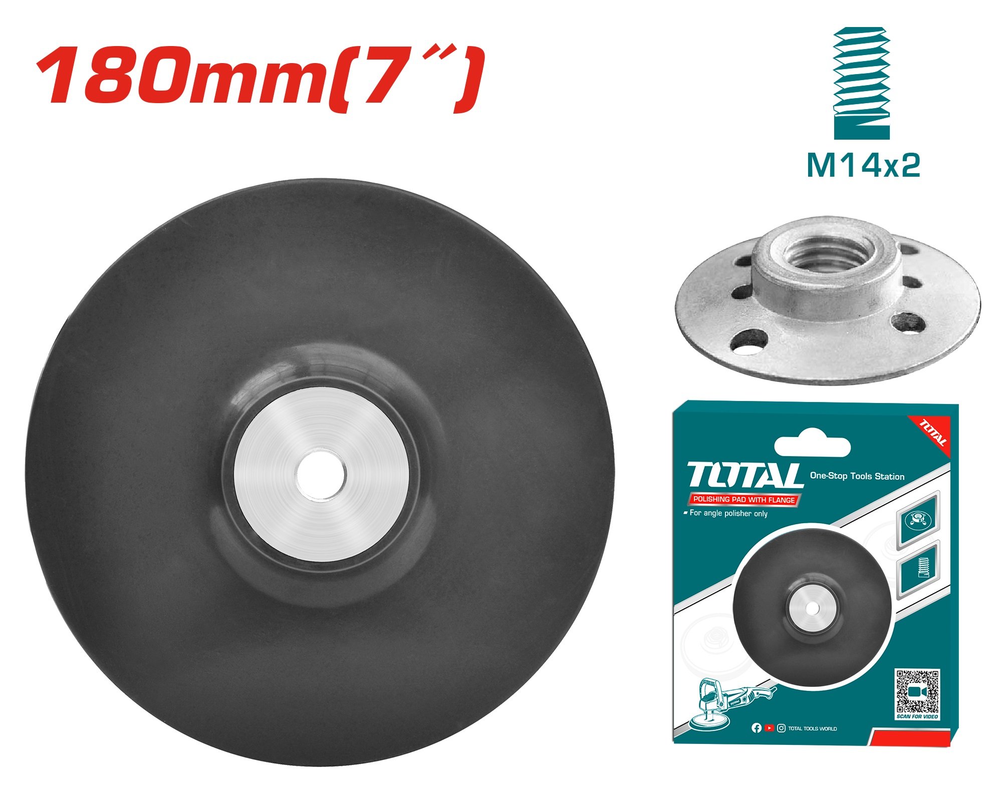 Guminis padas TOTAL, vilnos poliravimo gaubtui, 180 mm, M14x2 TAC7111801