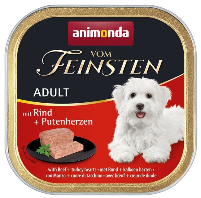 Konservuotas šunų ėdalas VOM FEINSTEN Classic, su jautiena ir kalakutų širdimis, 150g
