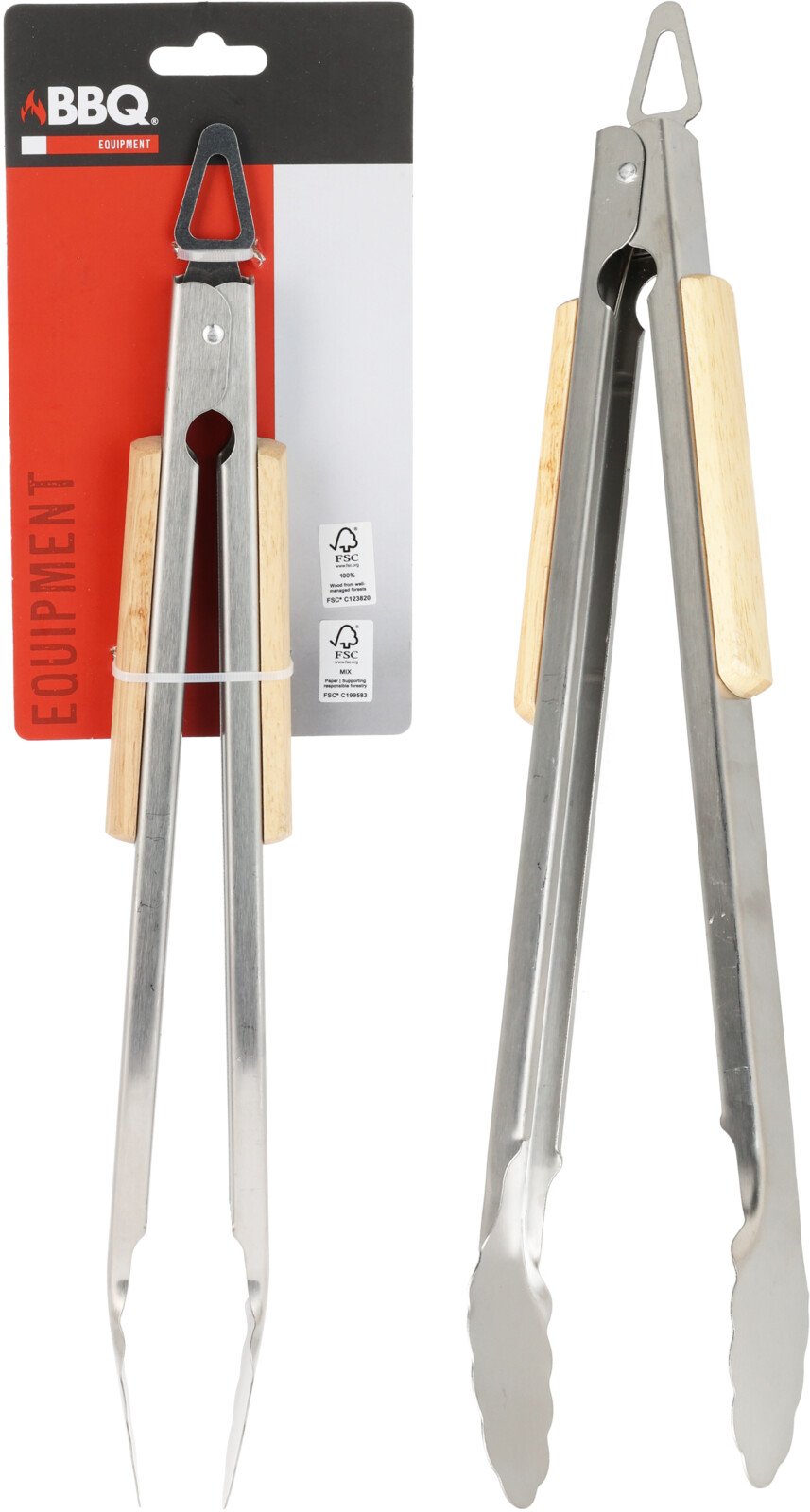 Grilio žnyplės BBQ, 37,5cm, medinė rankena
