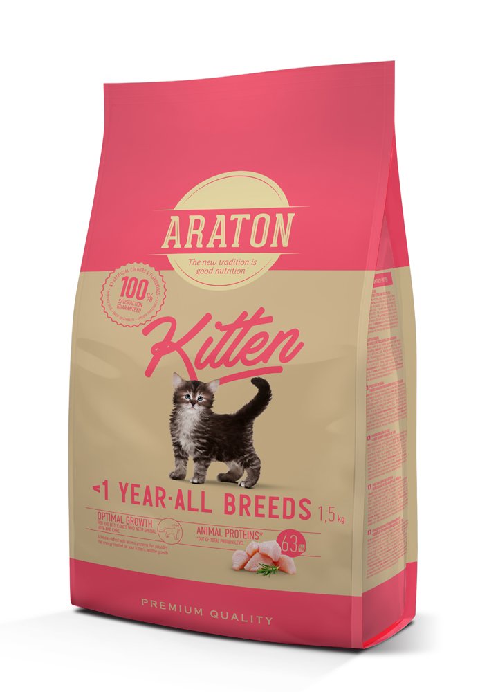 Sausas ėdalas katėms ARATON, kačiukų su paukštiena, 1,5kg