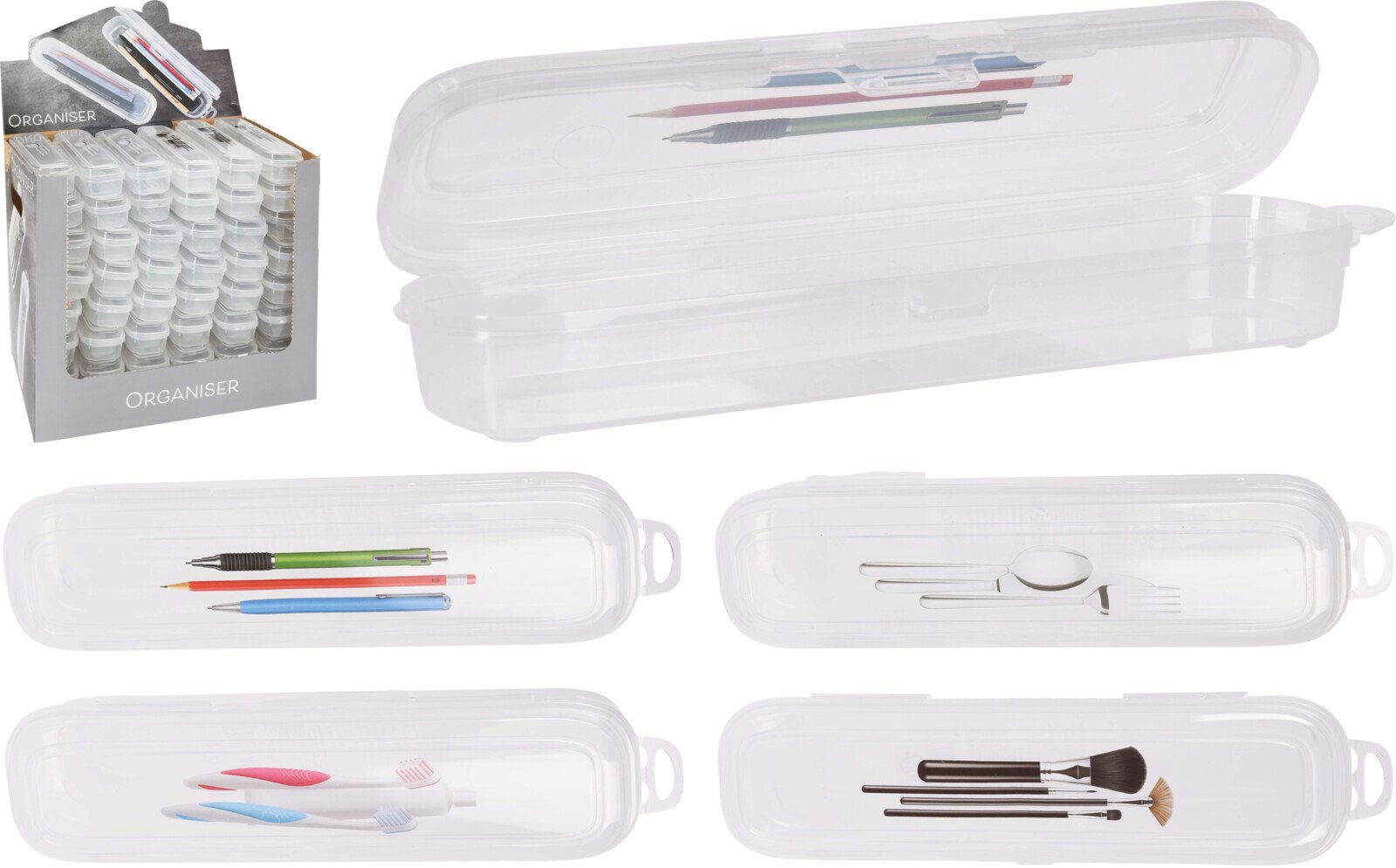 Daiktadėžė, smulkiems daiktams, 23 x 6 x 5 cm, permatoma, 4 skirtingi dizainai