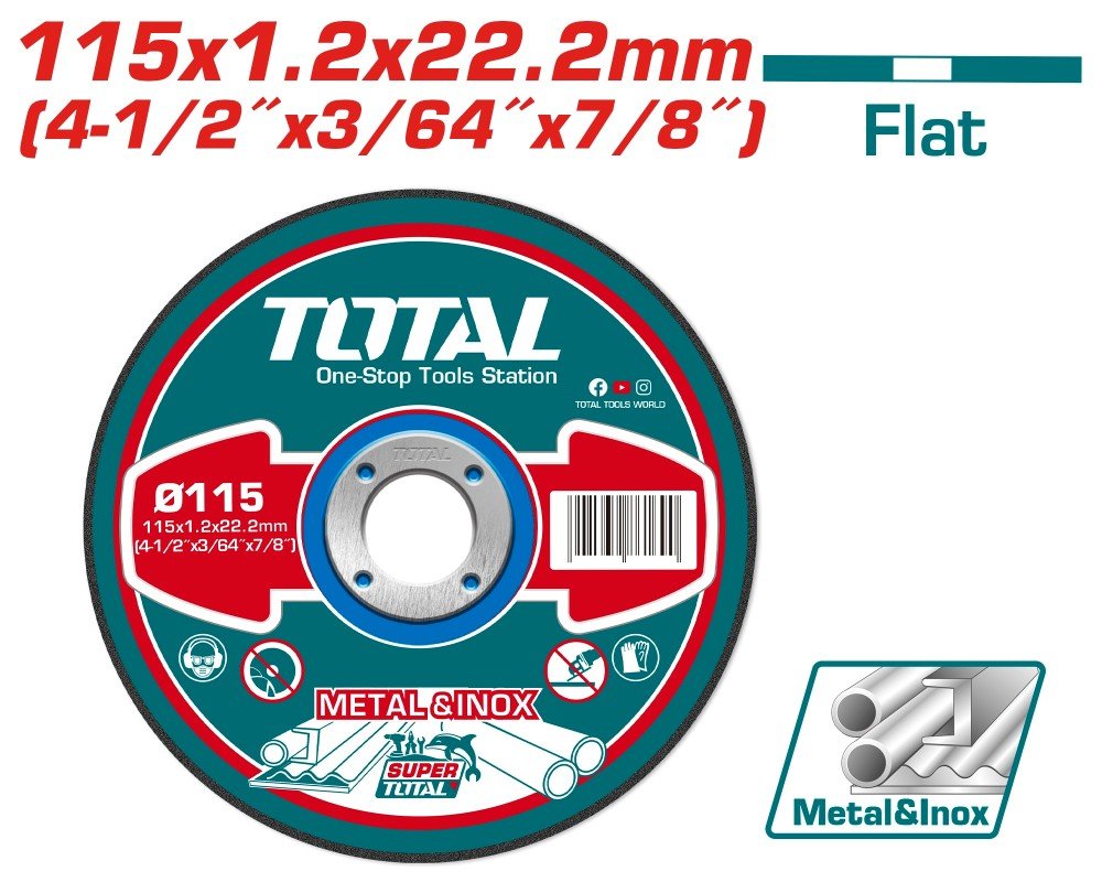 Abrazyvinis metalo pjovimo diskas TOTAL, 115x1,2x22 mm, TAC2211151