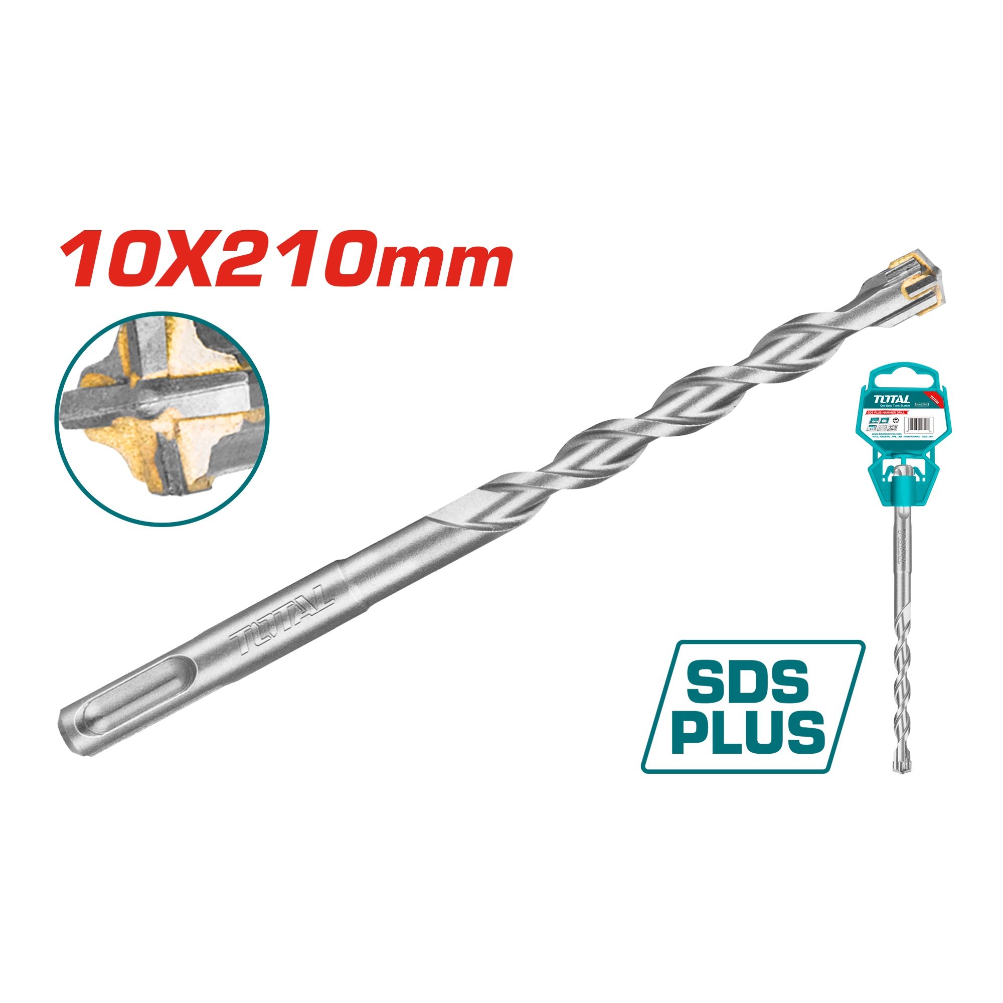 Grąžtas betonui SDS plus cross TOTAL, TCT, 10x210mm, TAC311003C