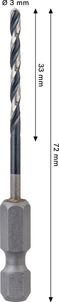 Grąžtas metalui BOSCH HSS, su šešiakampiu kotu, 3,0 mm, 3 × 33 × 72 mm