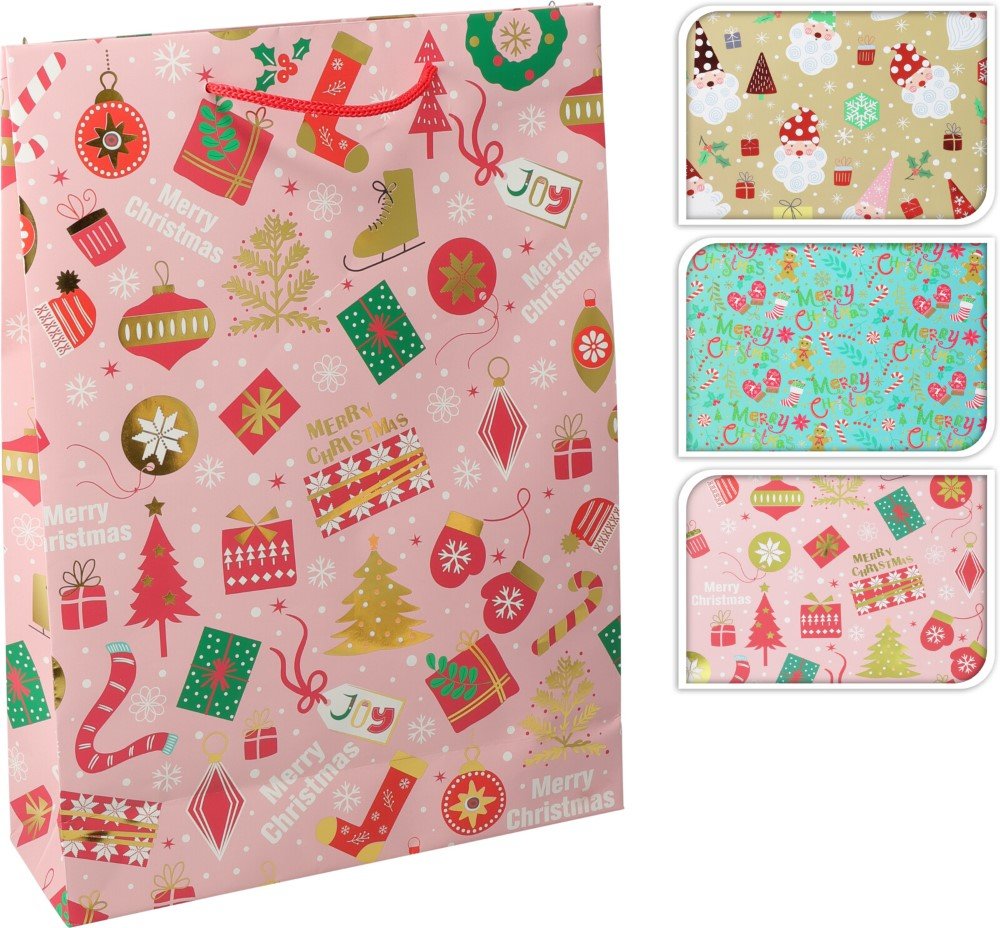 Dovanų maišelis, 3 skirtingi dizainai, 25 x 8,5 x 34,5 cm