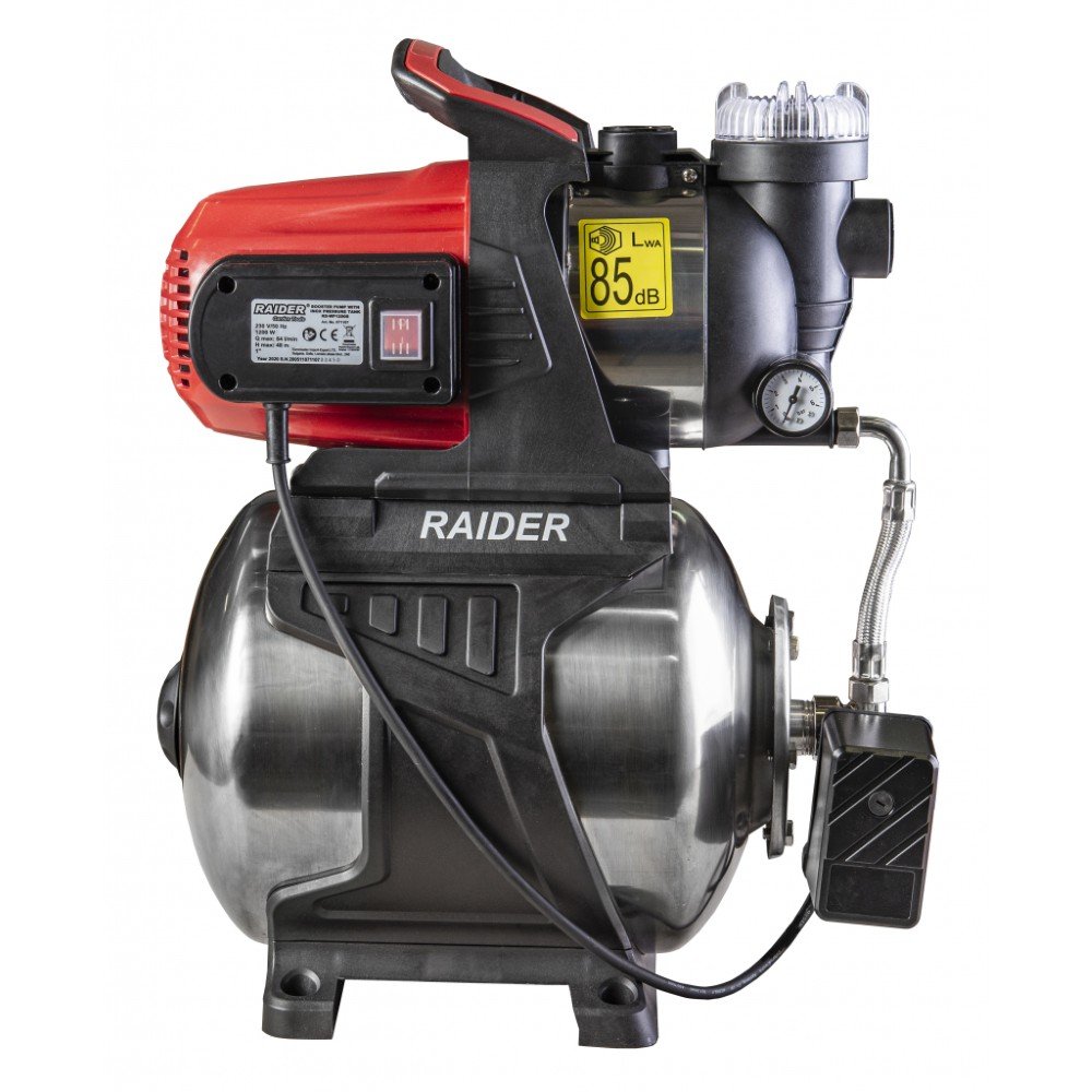 Vandens tiekimo sistema RAIDER RD-WP1200S, su filtru, našumas  64L/min, kėlimo aukštis 48 m, galia 1200 W, bakas 20 l nerūd.pl.