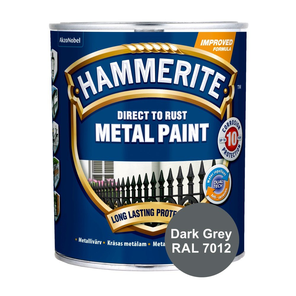 Antikoroziniai dažai HAMMERITE Smooth Finish, 750 ml, tamsiai pilkos sp., blizgūs