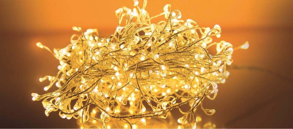 Šviečianti girlianda SUNLUX AH10, 450 LED, IP44, šiltai balta sp., 10 m