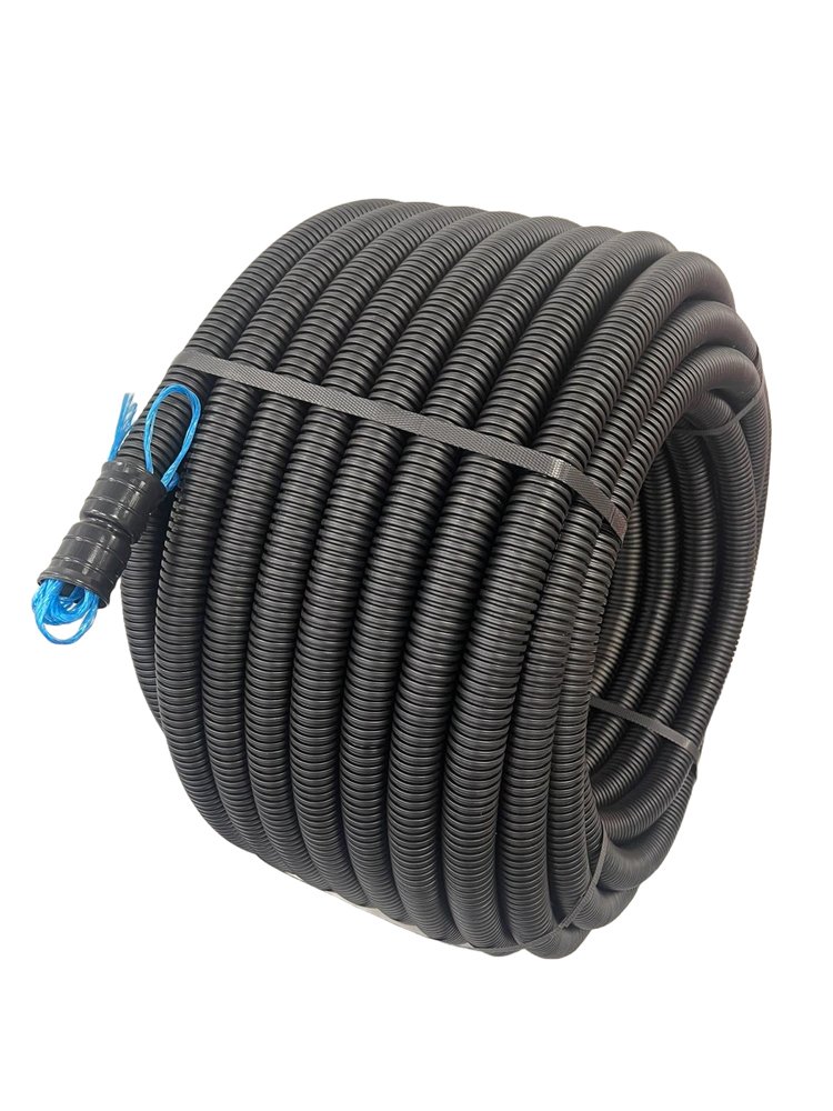 Gofruotas vamzdis Ecopipe Flex, DN40mm, UV OH, juodos sp., EN61386-24, N450, 50 m