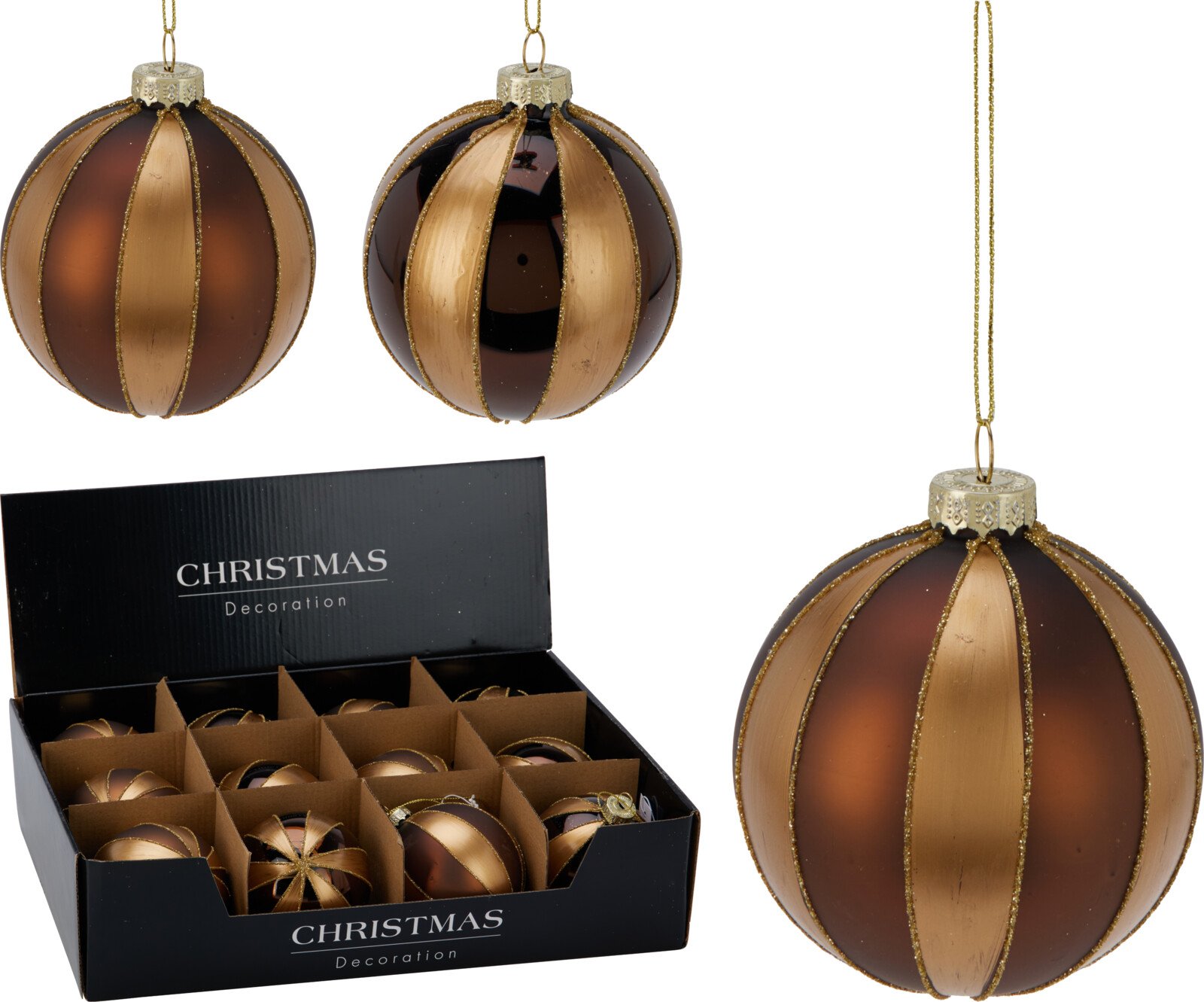 Eglutės žaisliukas, stiklas, dryžuotas, 2 skirtingos sp., skersmuo 8 cm