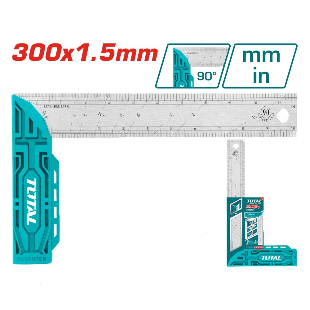 Kampinė liniuotė TOTAL, plotis 40 mm, storis 1,5 mm, ilgis 300 mm, TMT61126