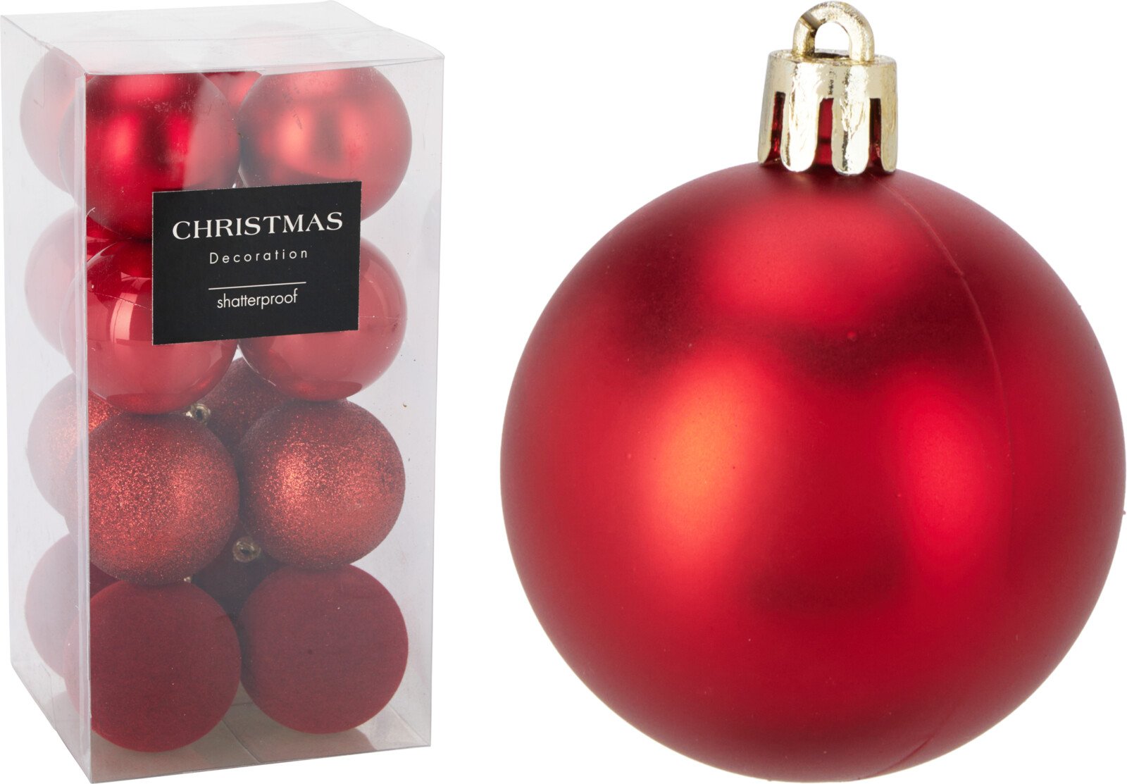 Eglutės žaisliukų rinkinys, 16 vnt., raudonos sp., skersmuo 6 cm