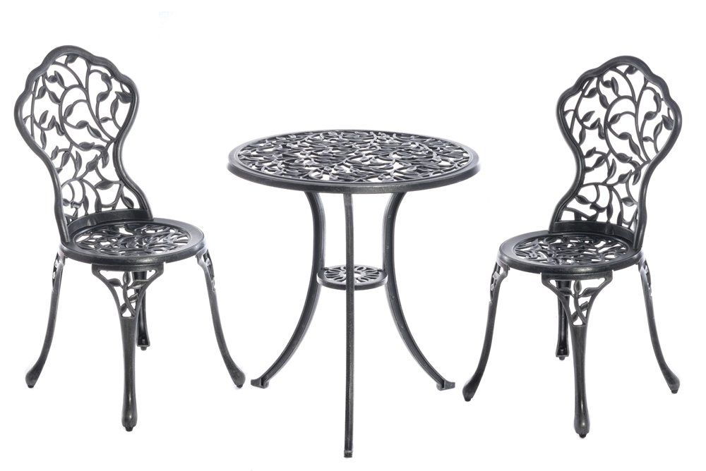 Lauko baldų komplektas 4LIVING Garda, plienas, apkrova iki 110kg, stalas 60x64cm, 2 kėdės 38 x 36 x 83 cm