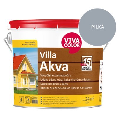 Medinių fasadų dažai VIVACOLOR Villa Akva, 2,7 l, šviesiai pilkos RAL7040 sp.
