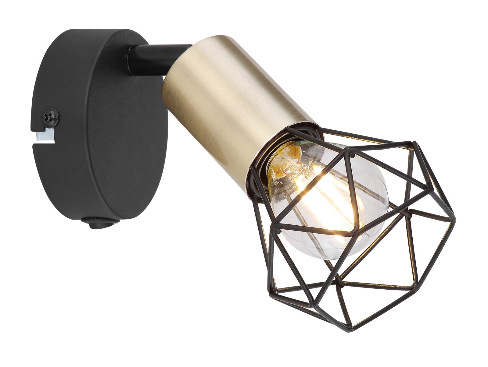 Kryptinis šviestuvas GLOBO Xara I, E14, 1 x 40W, 230V, su jungikliu, metalinis, matinės juodos, sendinto žalvario sp., 80 x 135 x 130 mm, 54802S-1AB