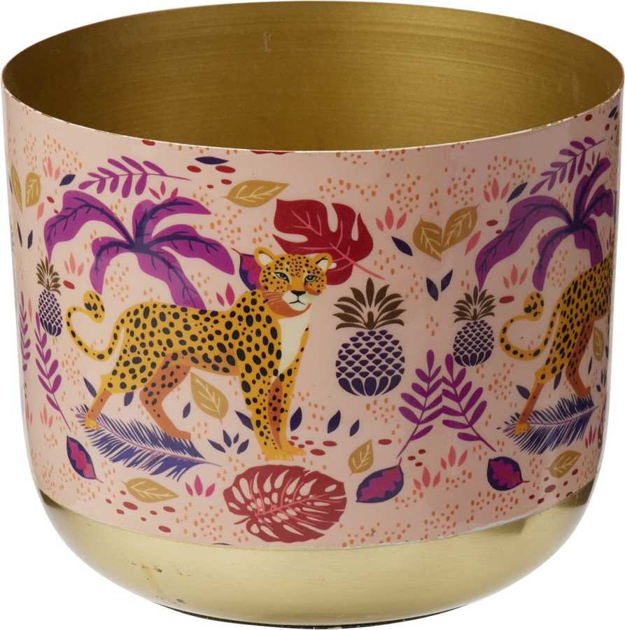 Kambarinis vazonas, metalinis, su leopardo motyvais, 2 skirtingi dizainai, 18 x 18 x 16 cm.