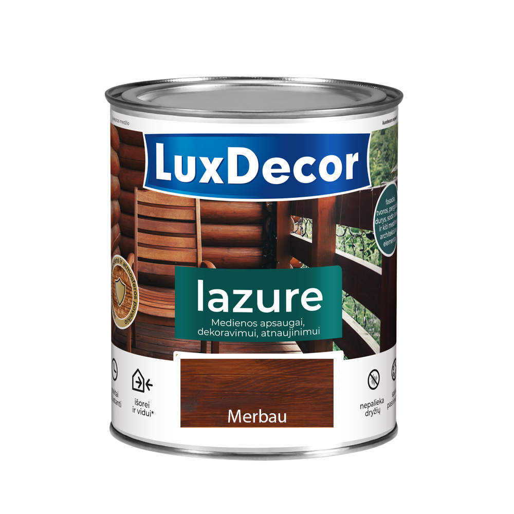 Medienos impregnantas LUXDECOR Lazure, 0,75 l, (05) Merbau