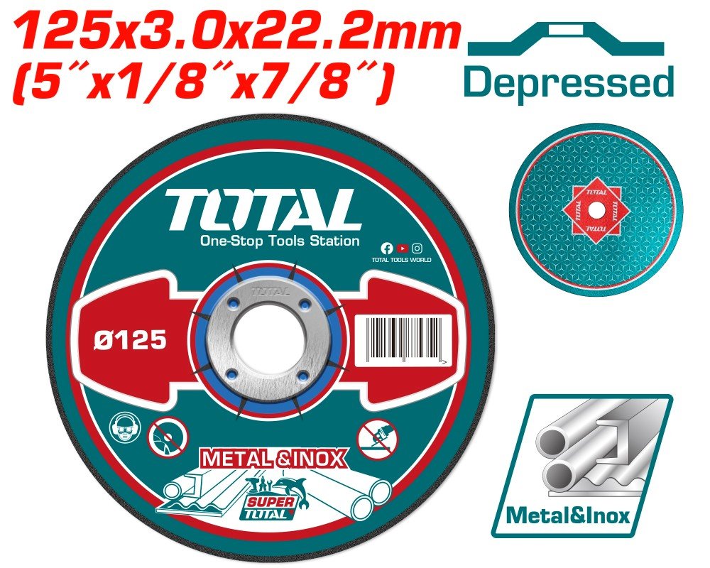 Abrazyvinis metalo šlifavimo diskas TOTAL, 125x3x22 mm, TAC2211251