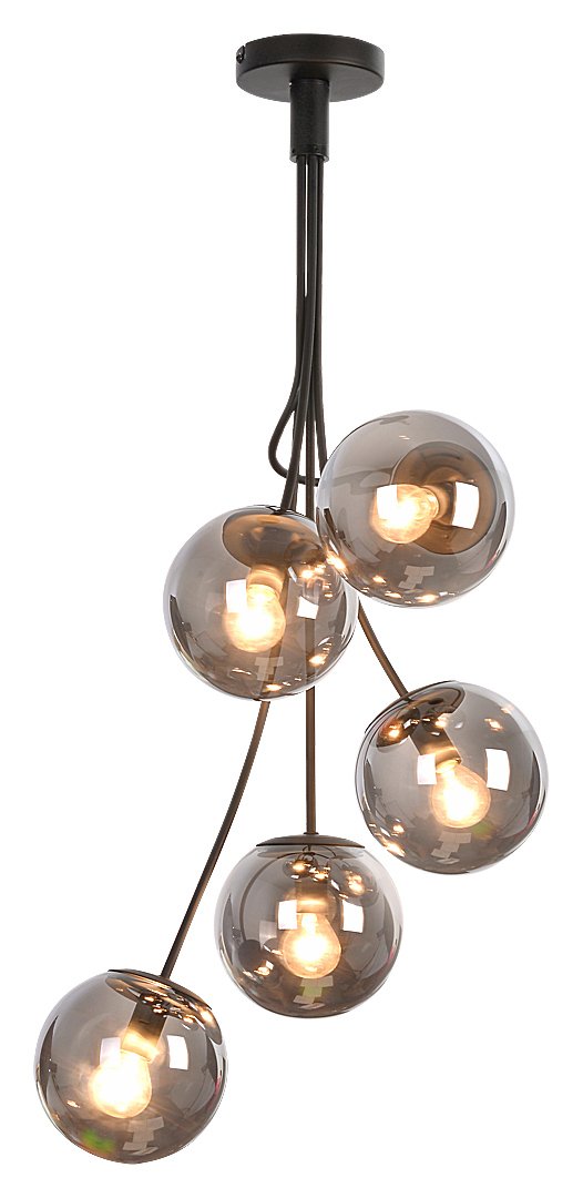 Pakabinamas šviestuvas RABALUX Glory, E14, 5 x 40W, 230V, IP20, metalas su tamsintu stiklu, matinės juodos sp., 455 x 890 x 455 mm, 3508