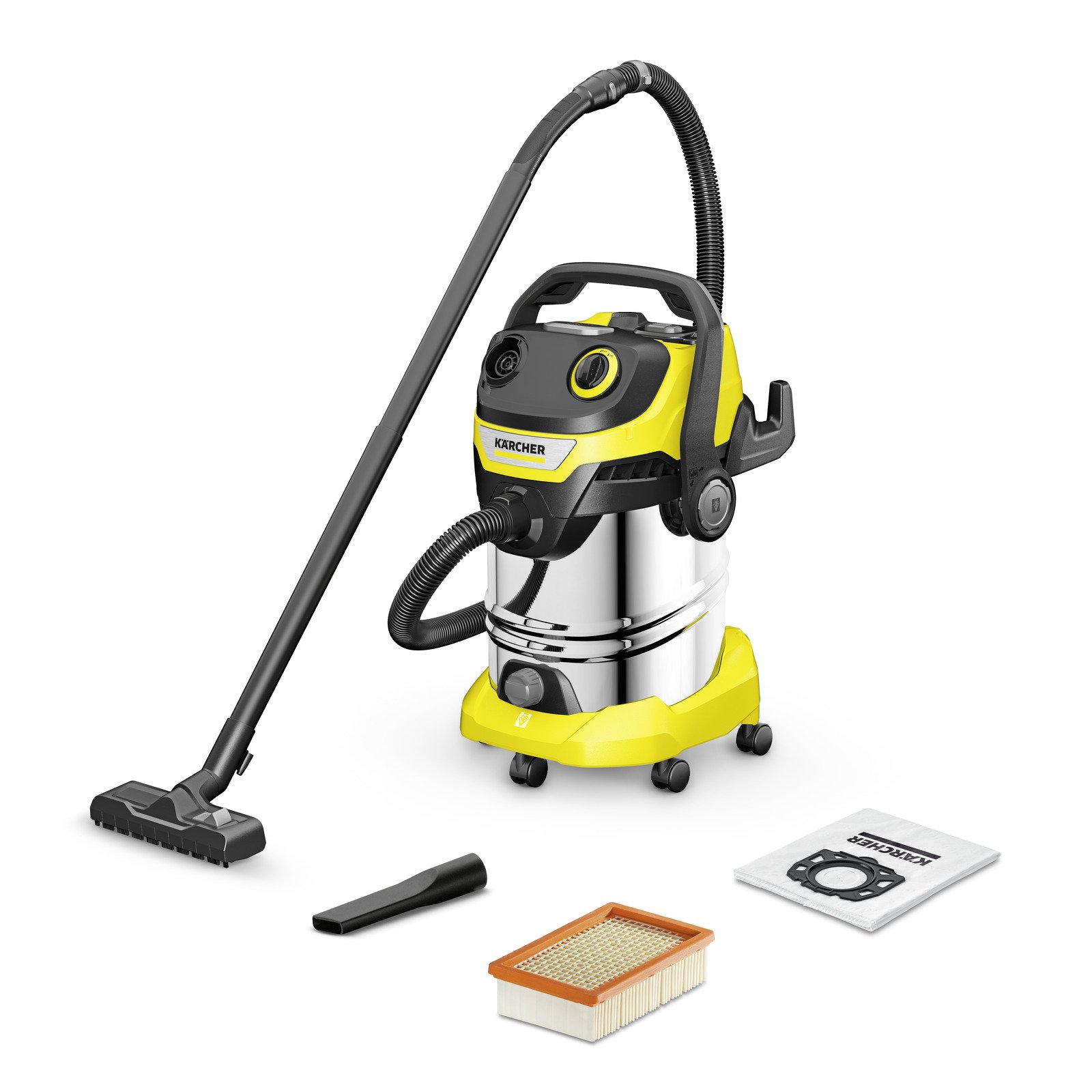 Drėgno ir sauso valymo dulkių siurblys KARCHER WD 5S V30/5/22, (YSY), slėgis iki 180 bar, vandens srautas 600 l/h, galia 3 kW, 1.628-379.0