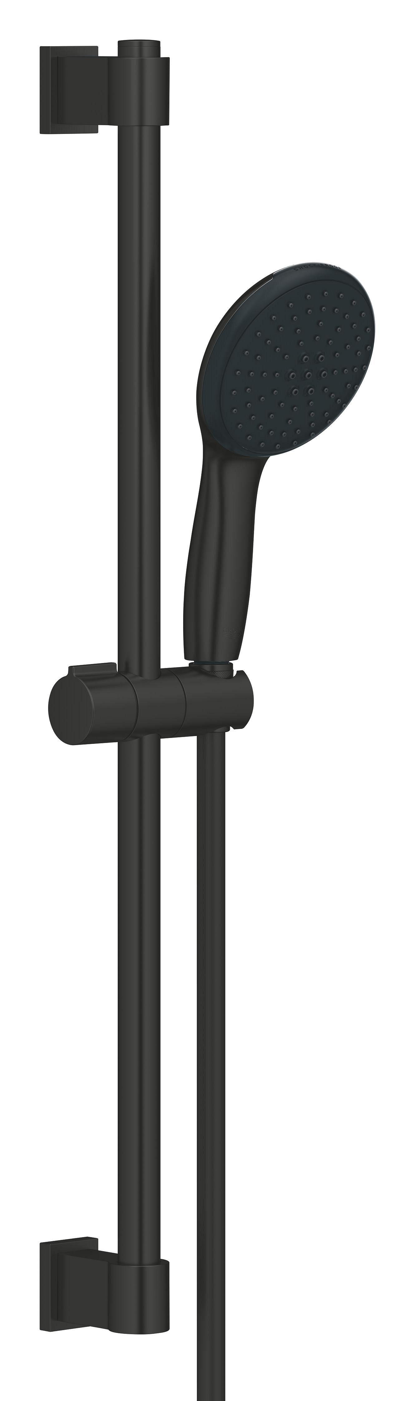 Dušo komplektas GROHE QuickFix Vitalio Start 100, 100mm 2-srovių rankinis dušelis, 600mm stovas,1750mm žarna, vandenį taupantis, juodas matinis, 279482431