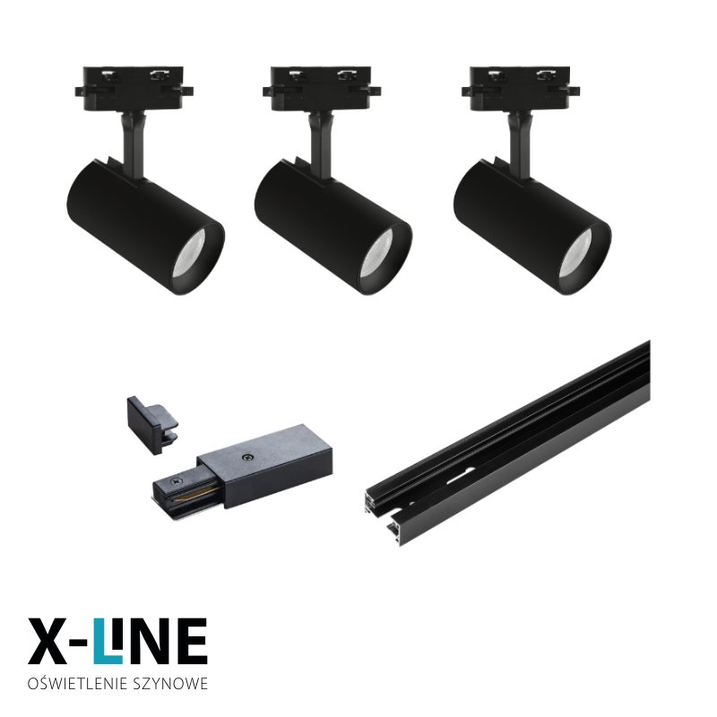 Kryptinis šviestuvas ant bėgelio DPM X-LINE STR-3XGU10-B, GU10, 3 x 60W, 230V, juodos sp., 1000x60x117 mm