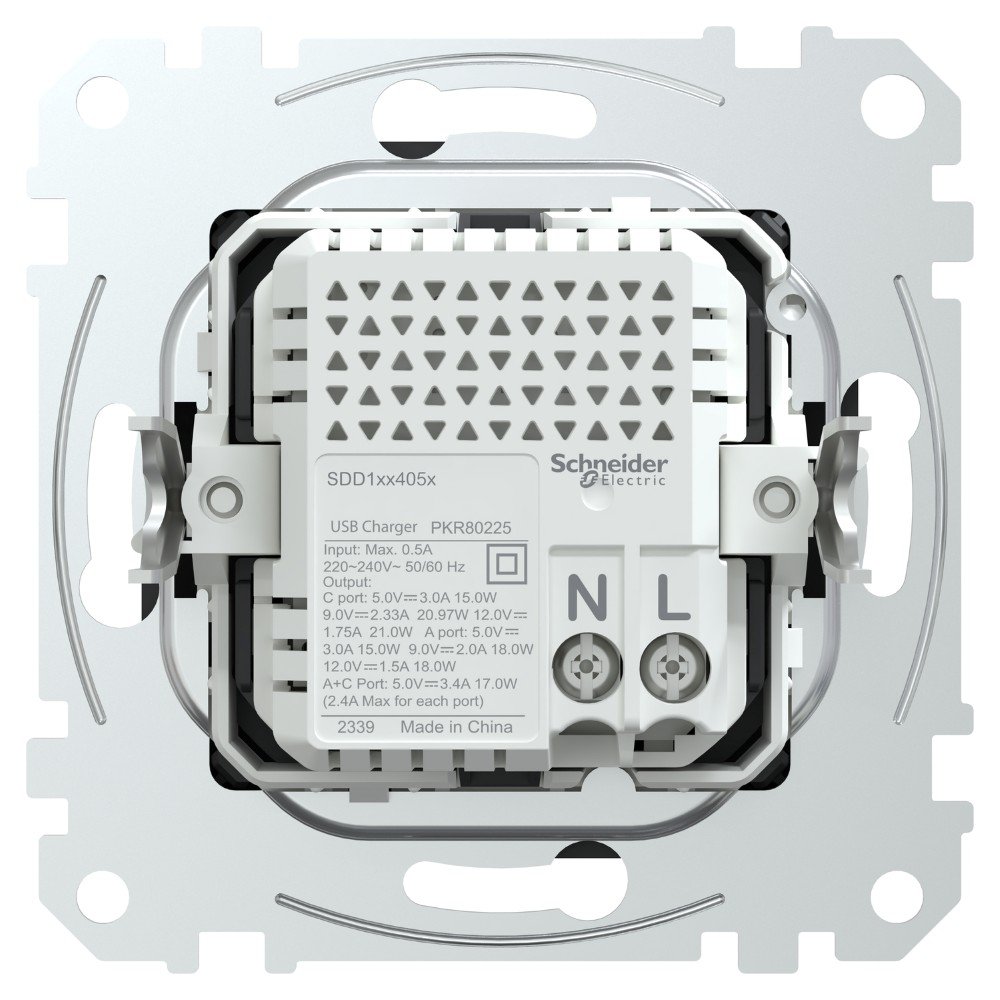 Kištukinis lizdas SCHNEIDER Sedna Design, įleidžiamas, be rėmelio, su įž., USB-A - USB-C, antracito sp., SDD114405