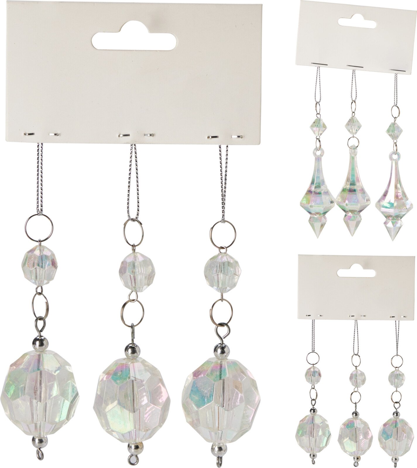 Kalėdinė dekoracija Deimantas, 3 vnt., pakabinama, perlamutrinės sp., 2 dizainai, 9 x 2,5 x 9 cm