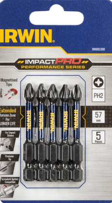 Smūginiai sukimo antgaliai IRWIN Impact Pro, 57 mm, 5 x PH2
