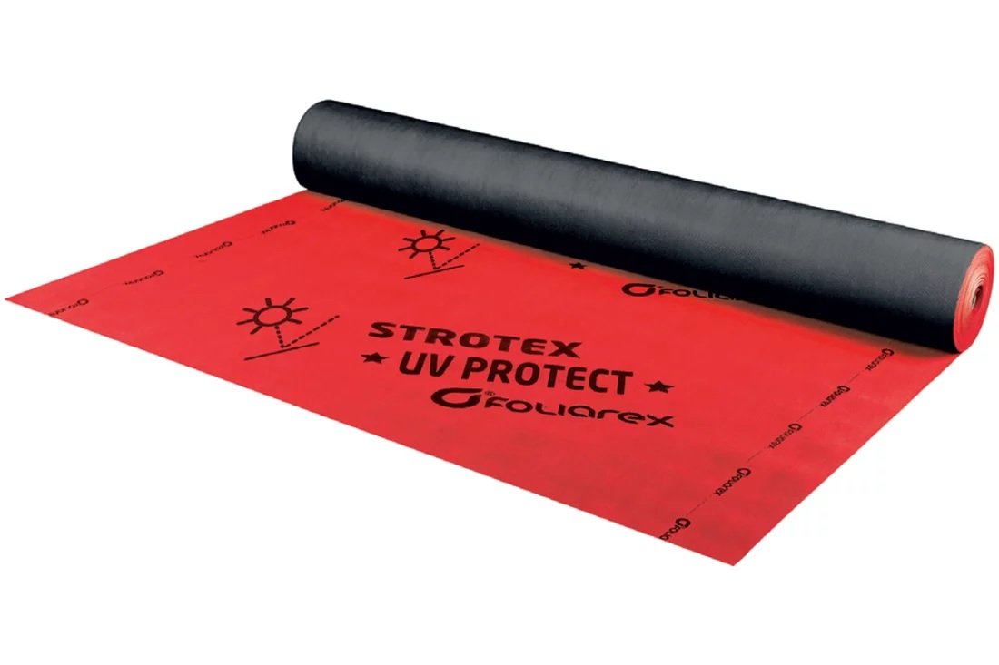Difuzinė plėvelė Strotex Q UV Protect 2K, su dviem lipniomis juostomis matmenys 1,5 x 50m, 75 m2, 230 gr/m2