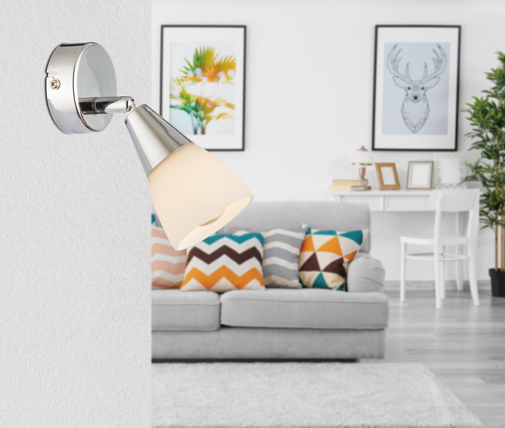 Kryptinis šviestuvas GLOBO Tadeus, E14, 1 x 40W, 230V, chromas, stiklas, 70 x 135 x 165 mm, 54919-1