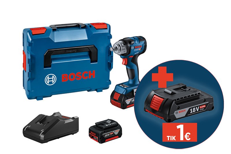 Akumuliatorinis veržliasukis BOSCH Professional GDS 18V-330 HC, 18 V, komplekte 2 x 5,0 Ah akumuliatoriai ir kroviklis, lagaminas, 06019L5003